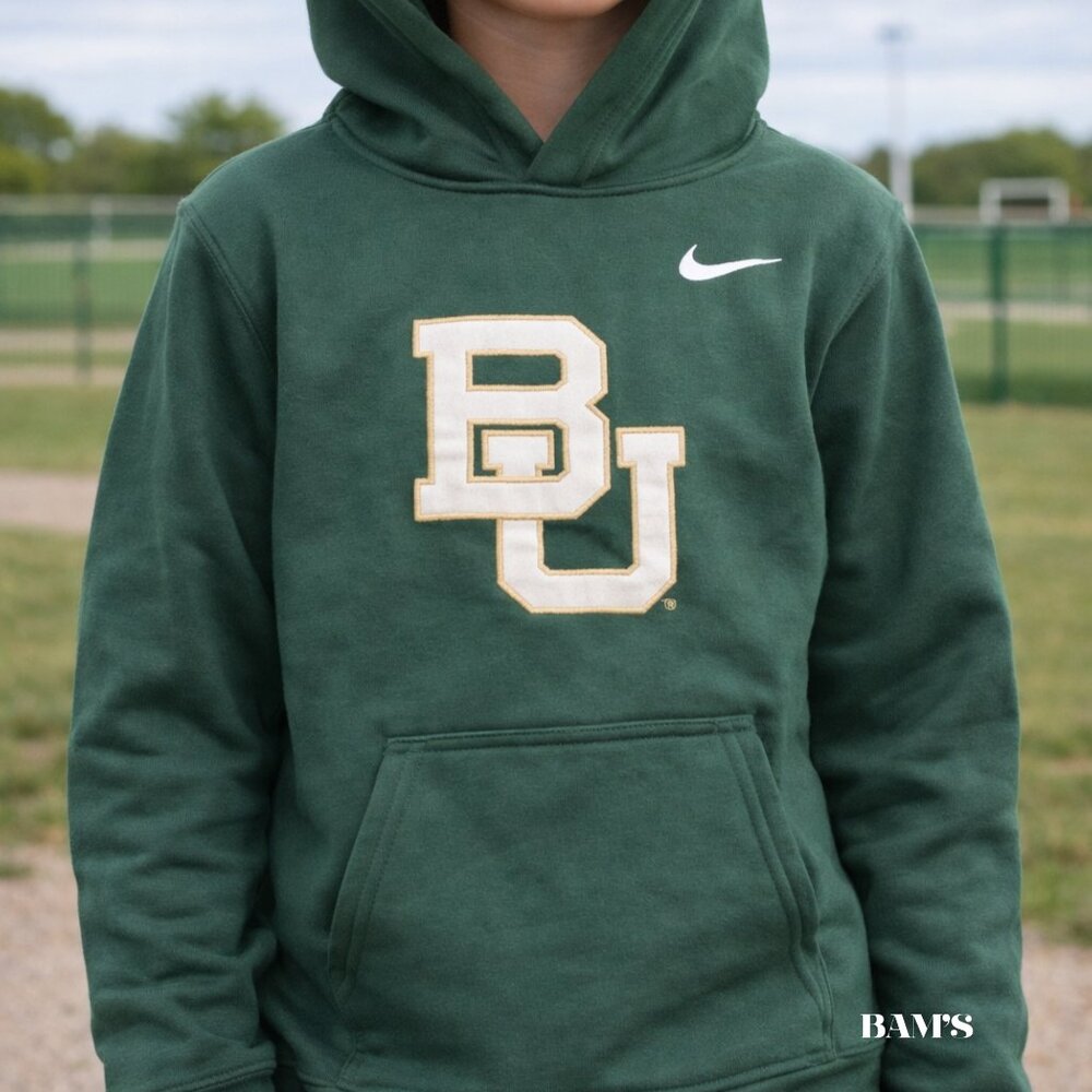 Nike Baylor Hoodie Youth Small Therma Fit Green‎ BU Logo Pullover Sweatshirt